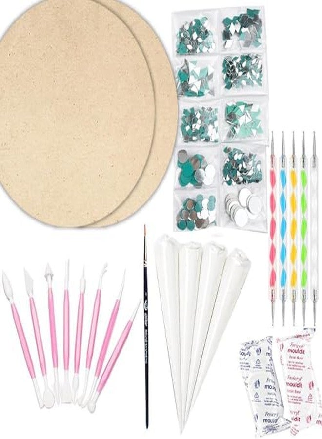 Qroof Lippan Art and Craft Material DIY Kit, A Kit with Ceramic Cones, Tools, Mould It Clay and Mirrors - Image 1